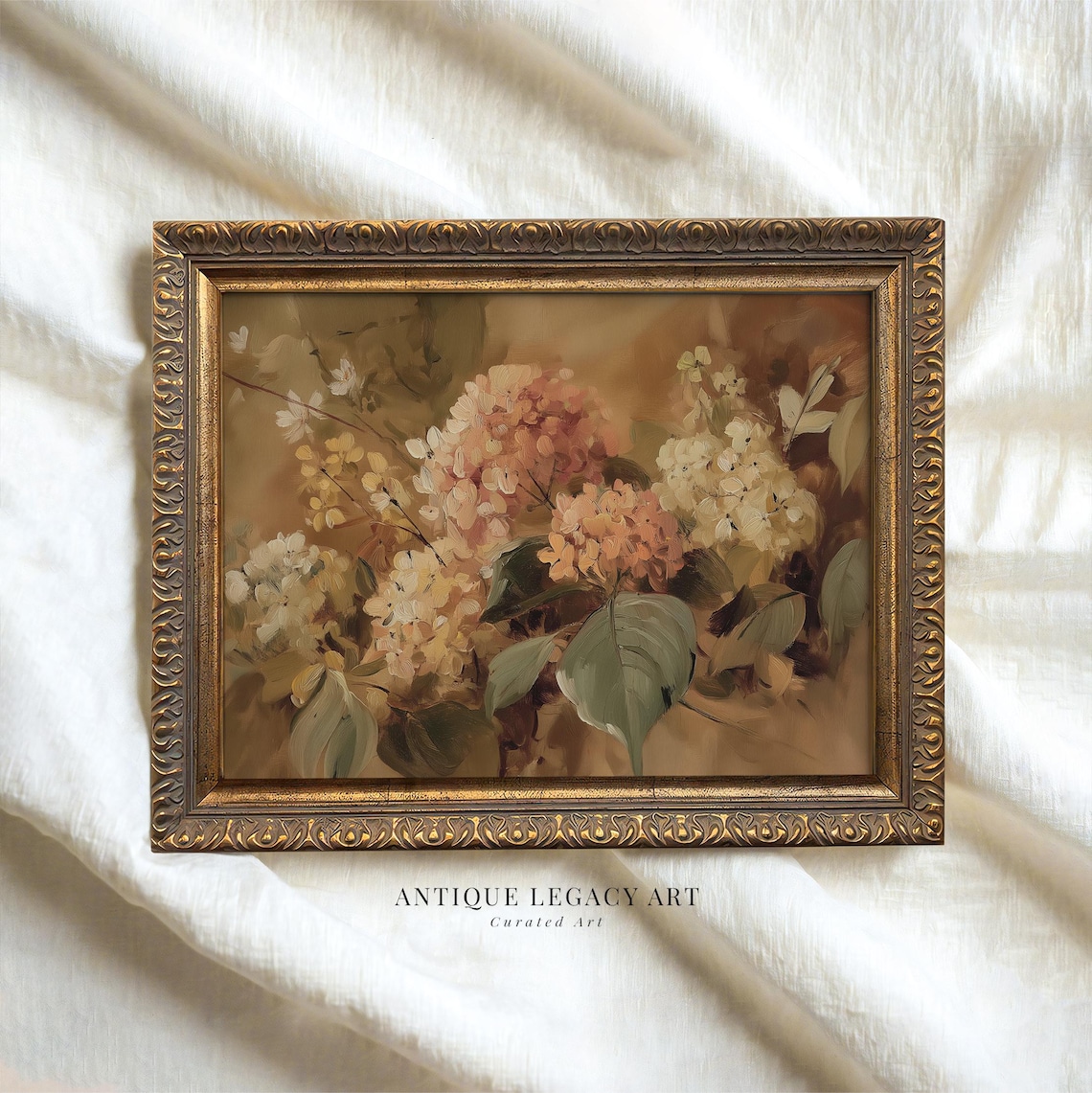 Blush Hydrangea Floral Painting Vintage Botanical Flower Art Poster