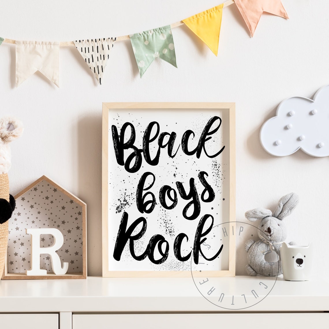 Black Boys Rock Brush Script Empowering Kids Room Art Poster