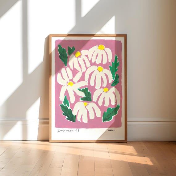 Daisies Painting Art Print Hand Painted Abstract Floral Colourful Flower Market Gallery Wall