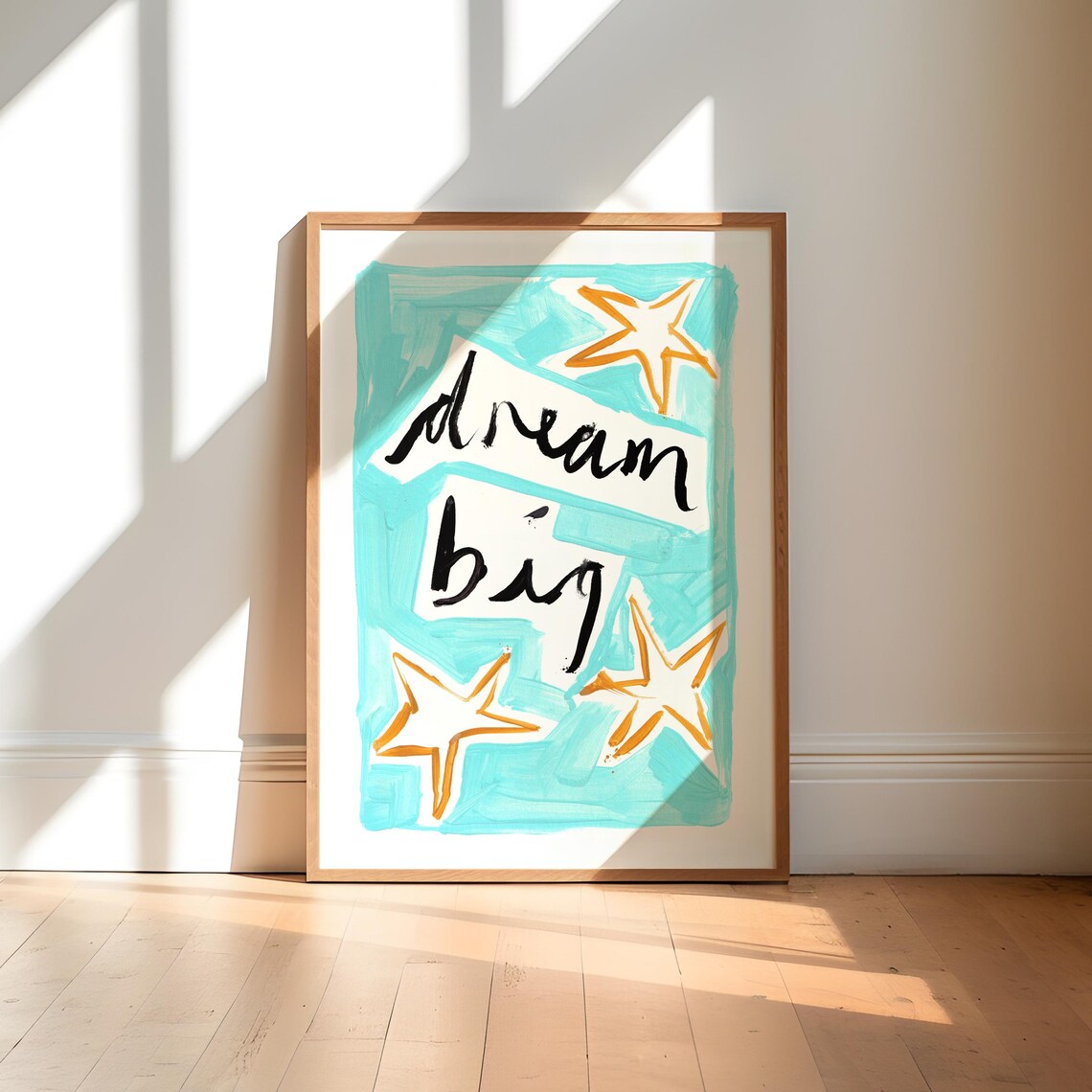 Dream Big Hand Lettered Stars Kids Bedroom Nursery Wall Poster