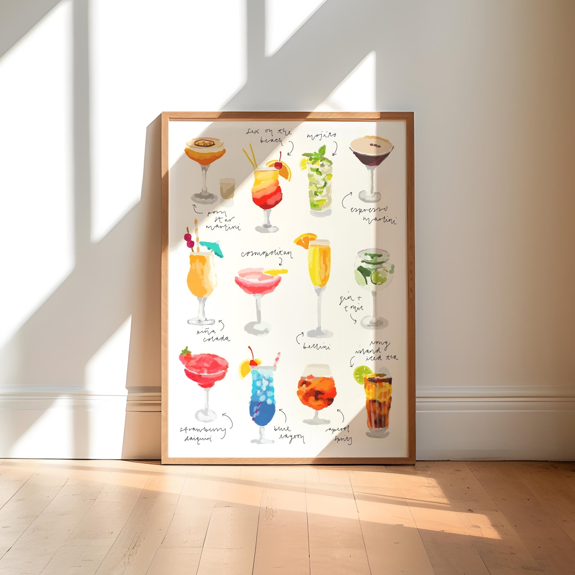 Classic Cocktails Art Print, Kitchen Bar Decor