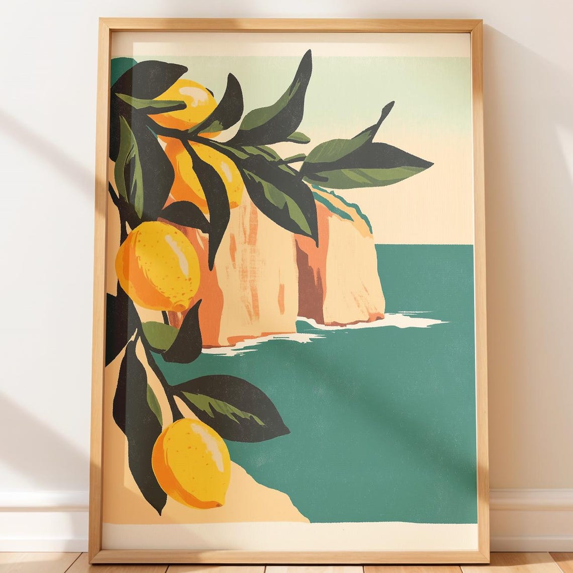 Bright Lemon Branch Coastal Cliffs Retro Citrus Decor Poster
