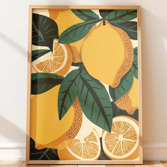 Citrus Print Art Lemons And Oranges Illustration Bright Tropical Kitchen Decor Modern Wall Mid Century Retro