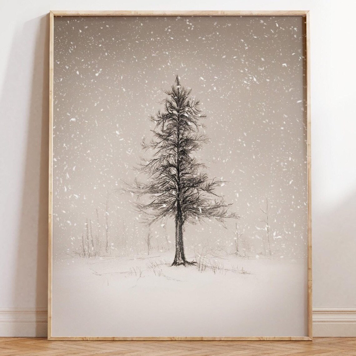Minimal Winter Pine Tree Charcoal Sketch