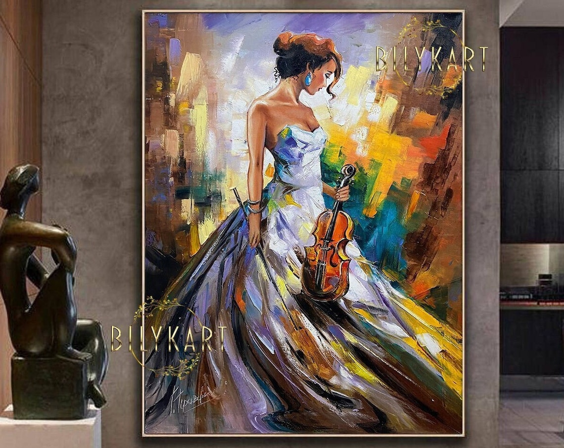 Lady With Violin, Modern Abstract Art Print