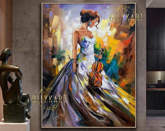 Lady With Violin, Modern Abstract Art Print