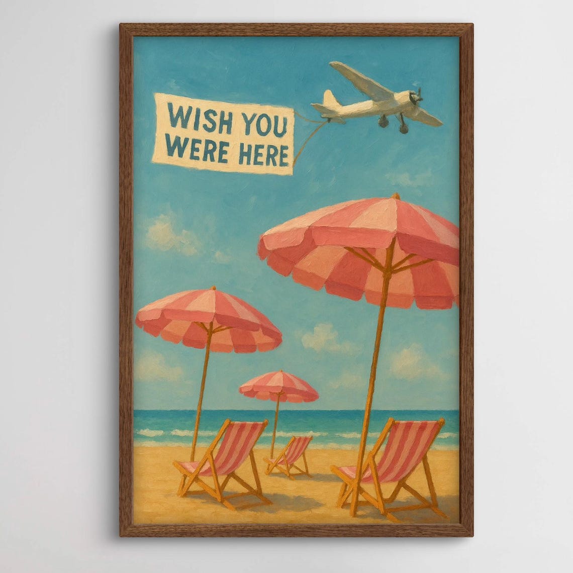 Wish You Were Here Airplane Banner Retro Beach Summer Poster