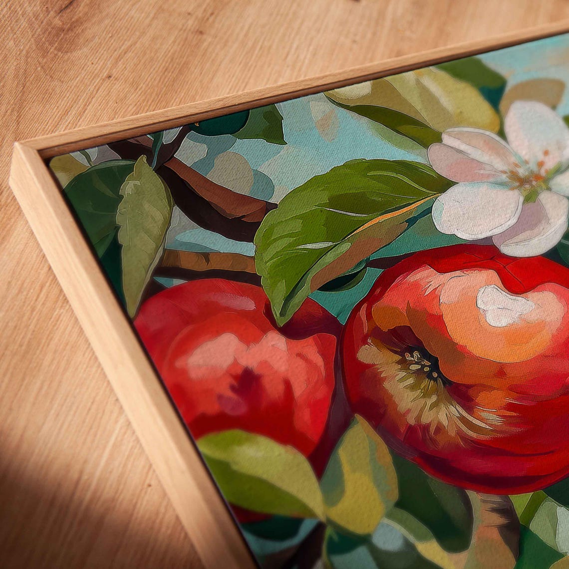 Ripe Red Apples White Apple Blossoms Green Orchard Art Print Poster - Image 2