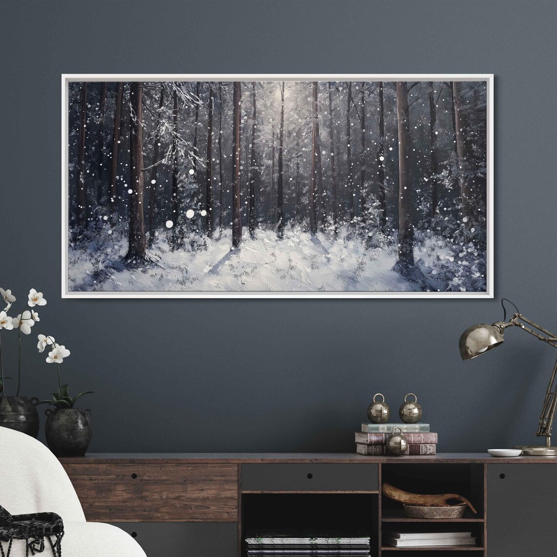 Enchanted Winter Forest, Moonlit Twilight Art Print