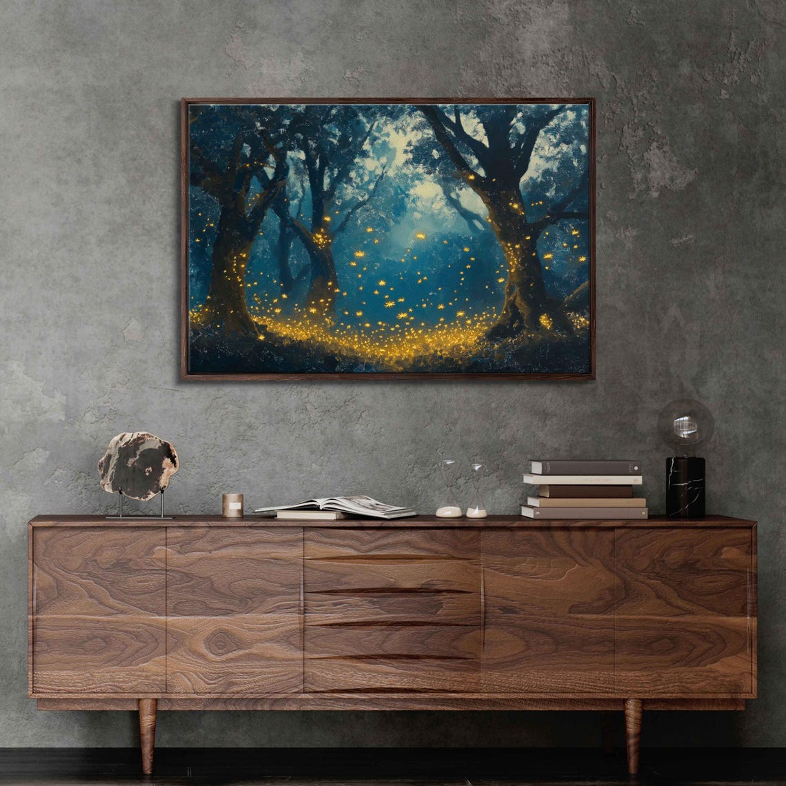 Magical Moonlit Forest Glade Engulfed With Fireflies Oil Wall Art Print Fantasy Nature Art Enchanted Trees Ready To Hang - Image 3