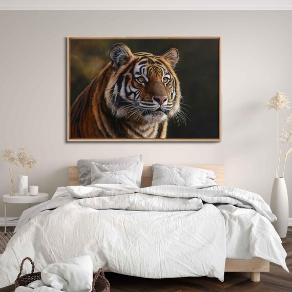 Majestic Tiger Portrait In The Wild Golden Eyes Realistic Wildlife Art Poster