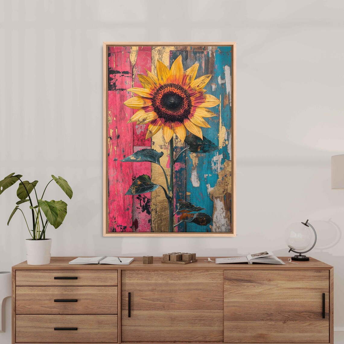 Radiant Sunflower Magic - Whimsical Collage Style