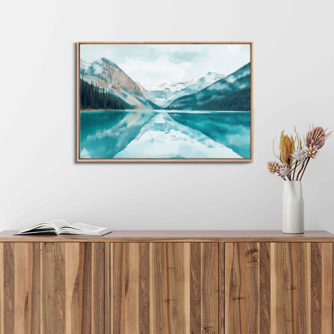 Lake Louise Watercolor Wall Art Print Turquoise Waters Snow Capped Mountains - Image 3