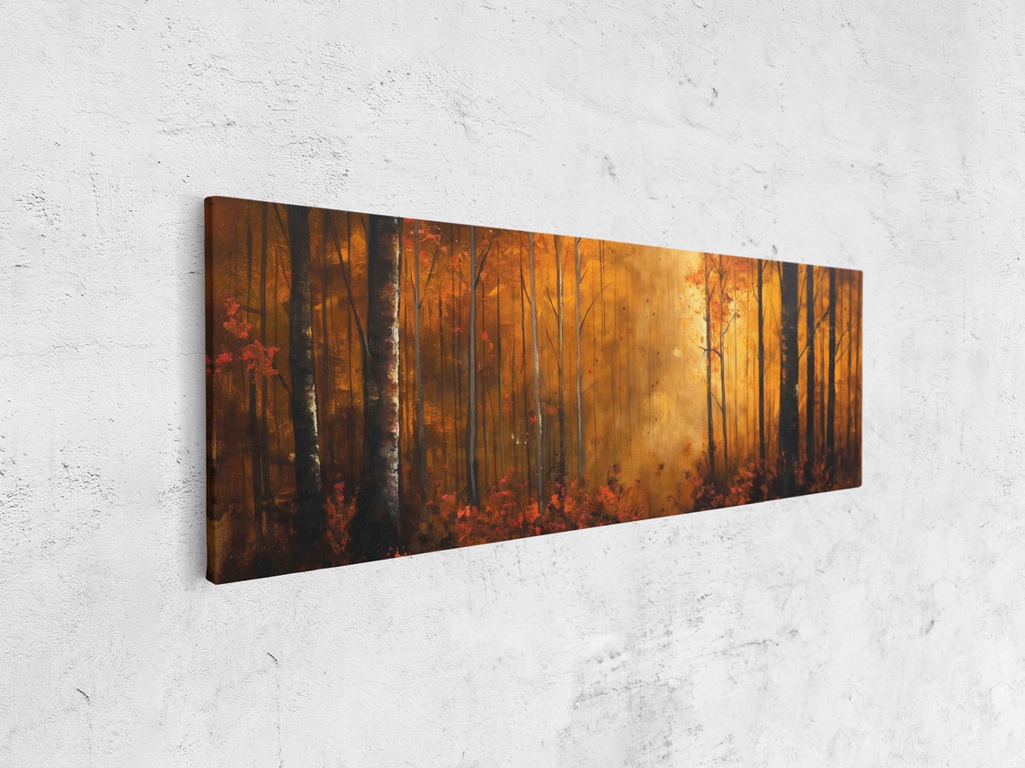 Golden Autumn Forest Sunset Glow Tall Trees Panoramic Landscape Poster - Image 4