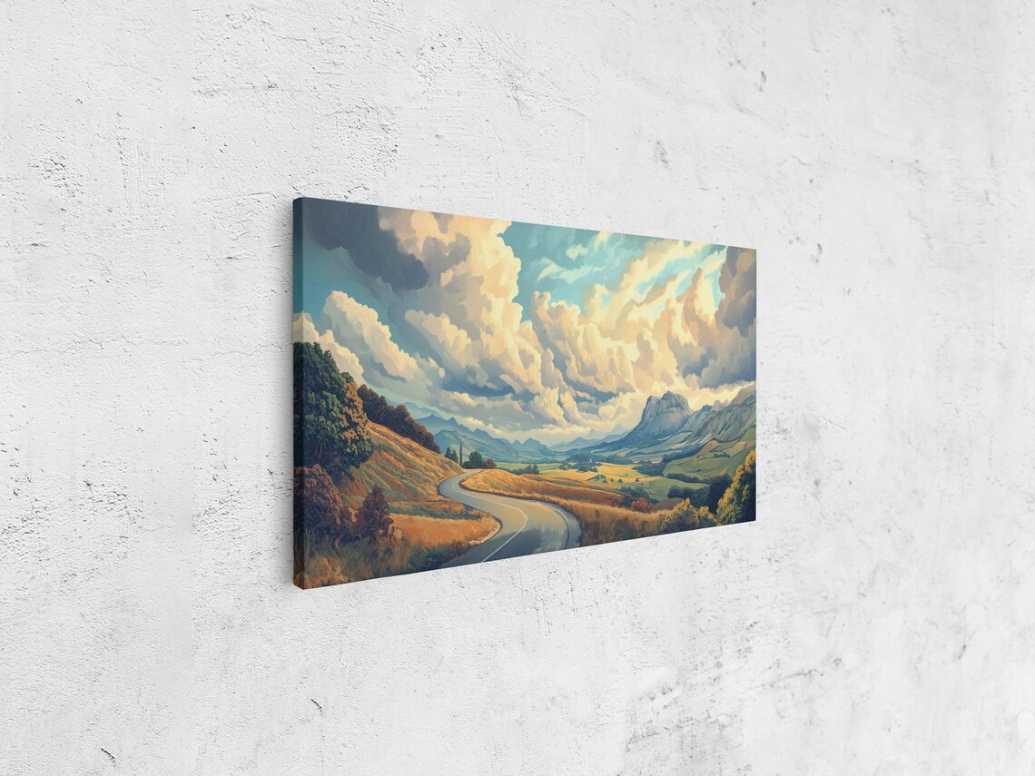 Vintage Travel Poster Wall Art Print Scenic Road Picturesque Valley Dramatic Clouds - Image 4