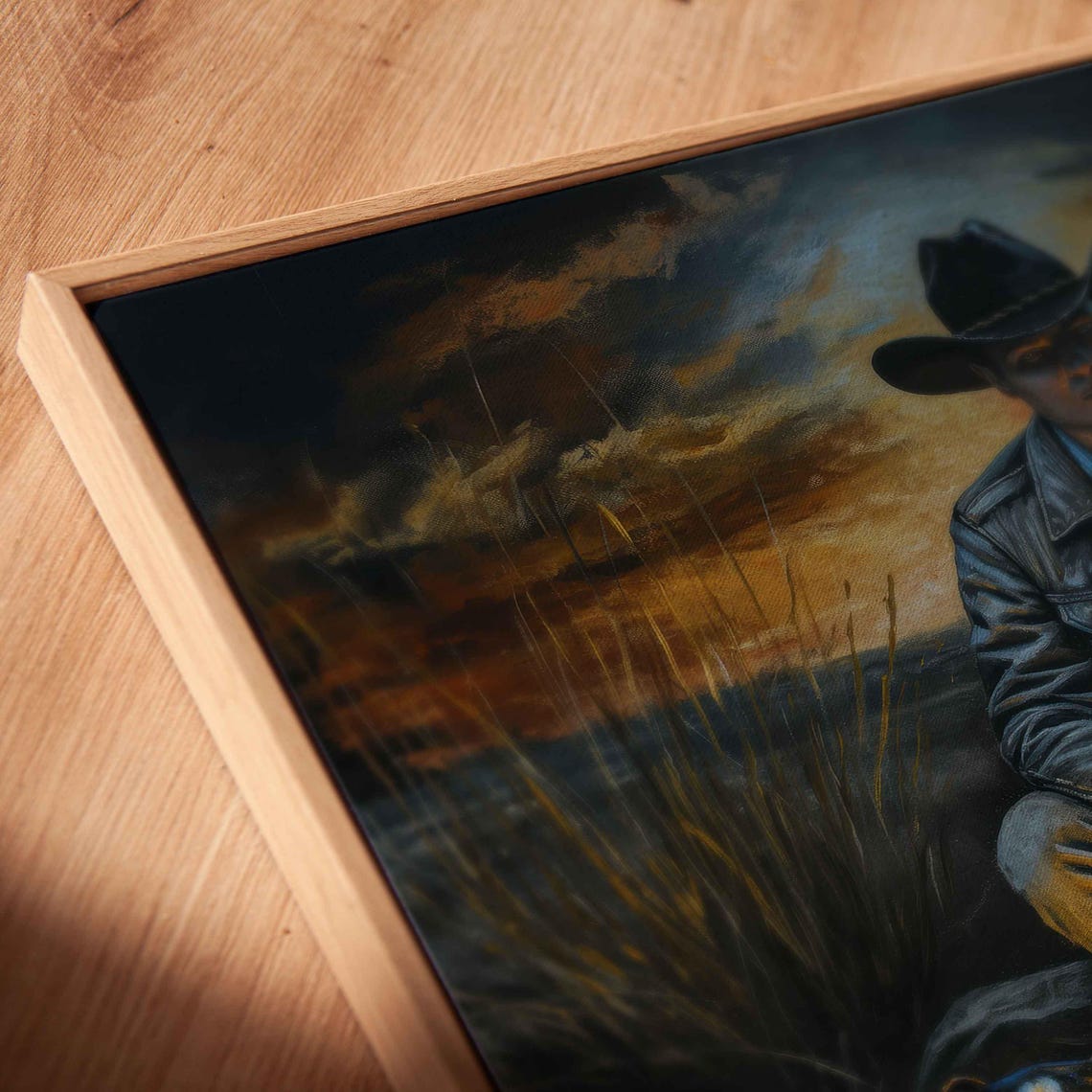 Cowboy And Dog Resting By Campfire Night Western Poster Print - Image 2