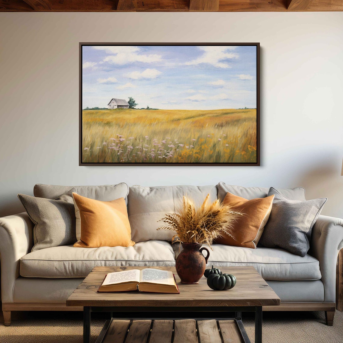 Rustic Farm Vintage Painting Framed Print Ready To Hang Farmhouse Decor - Image 2