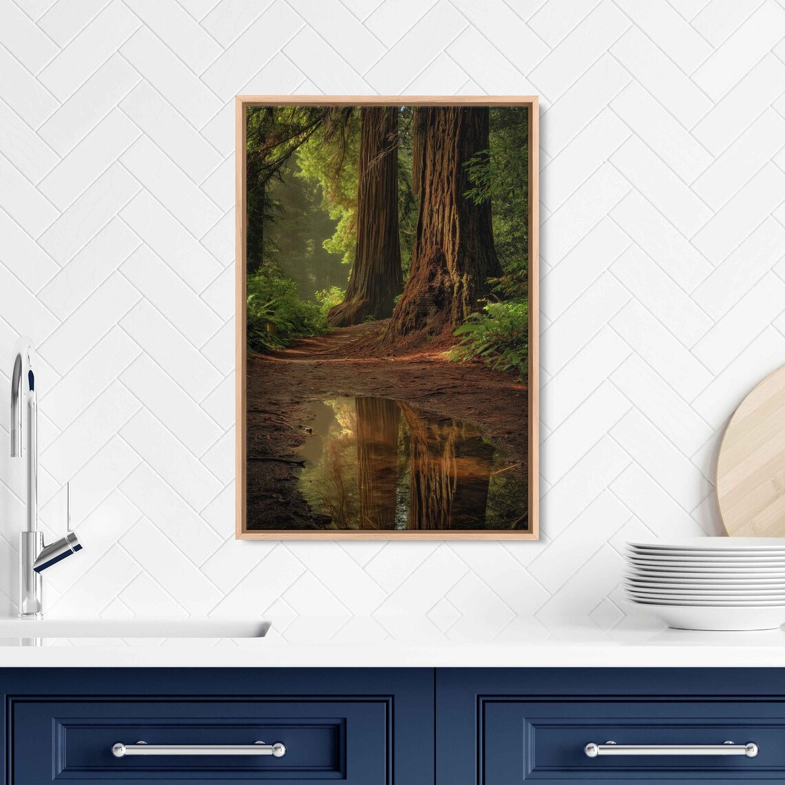 Acrylic Redwood Forest Wall Art Print Gift For Nature Lover Towering Trees Serene Outdoors Water Reflection Ready To Hang - Image 3