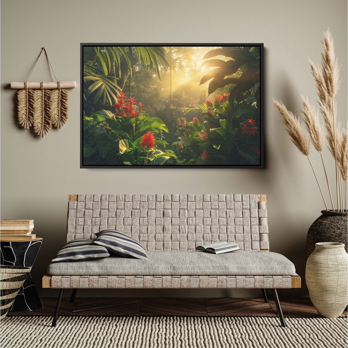 Sunbeams Through Palm Leaves Tropical Jungle Ginger Flowers Poster - Image 2