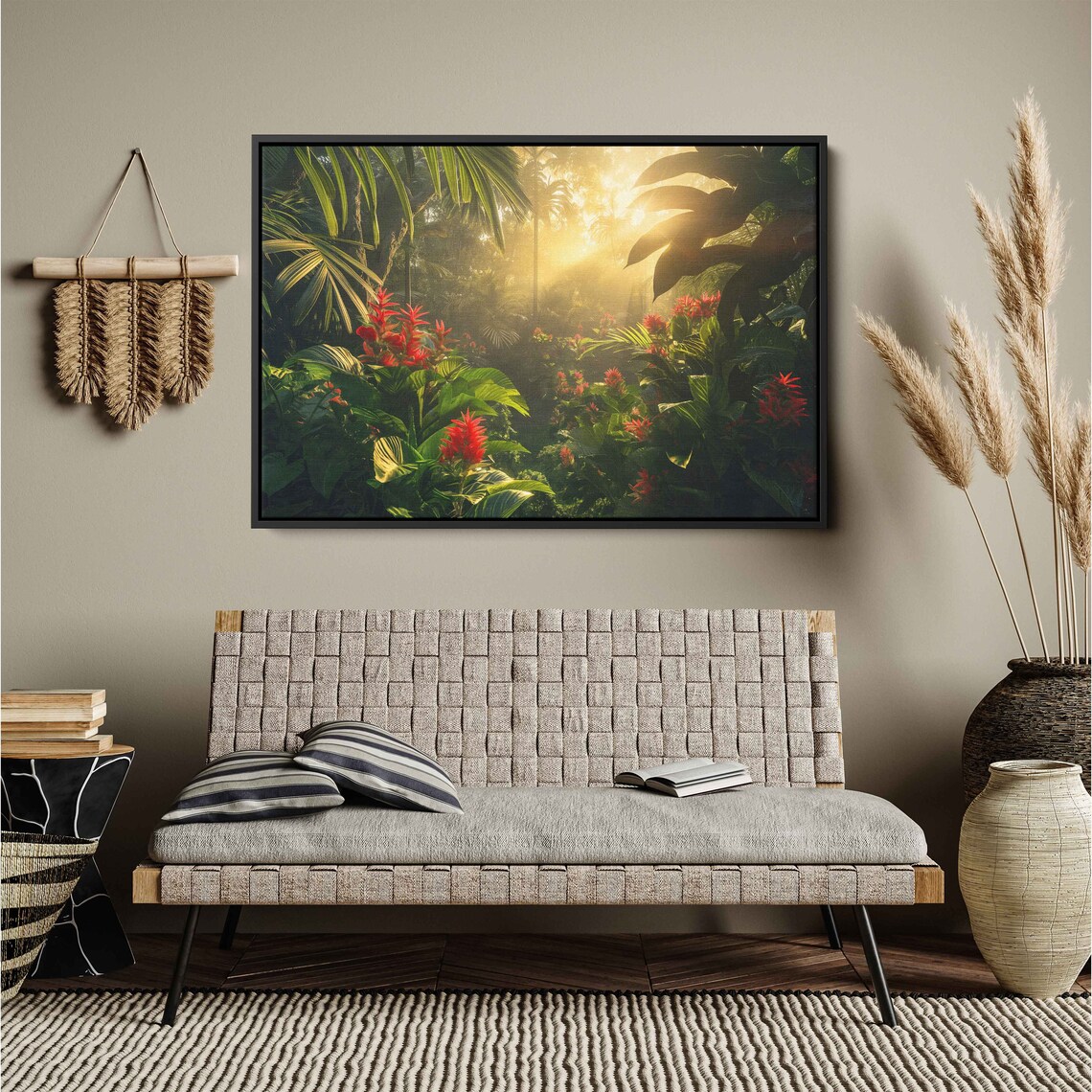 Sunlit Rainforest Lush Greenery Wall Art Print Ready To Hang - Image 2