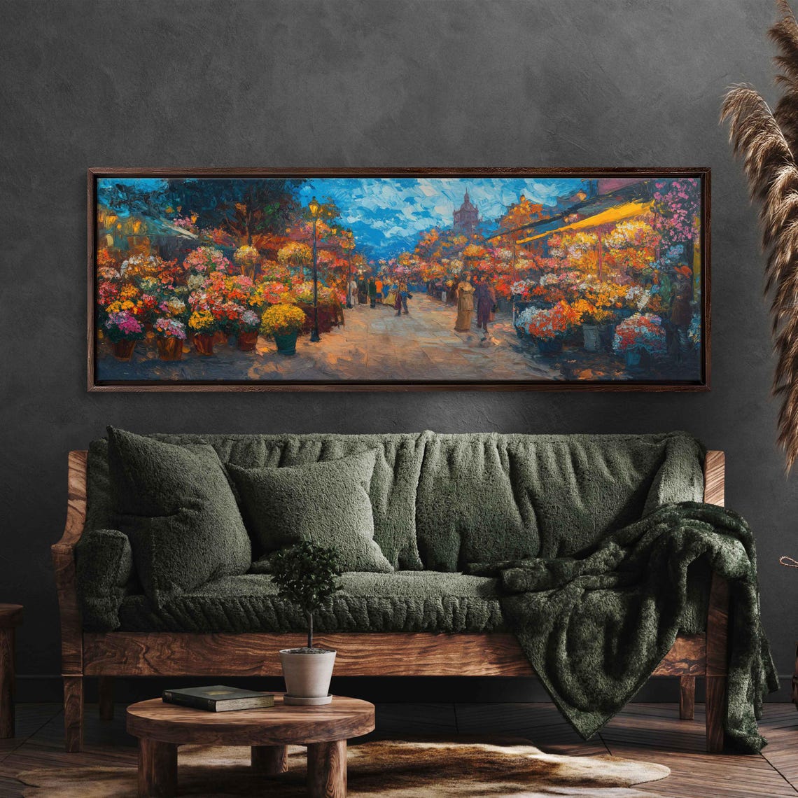 Flower Market Street Bustling Blossoms Evening Glow City Art Poster