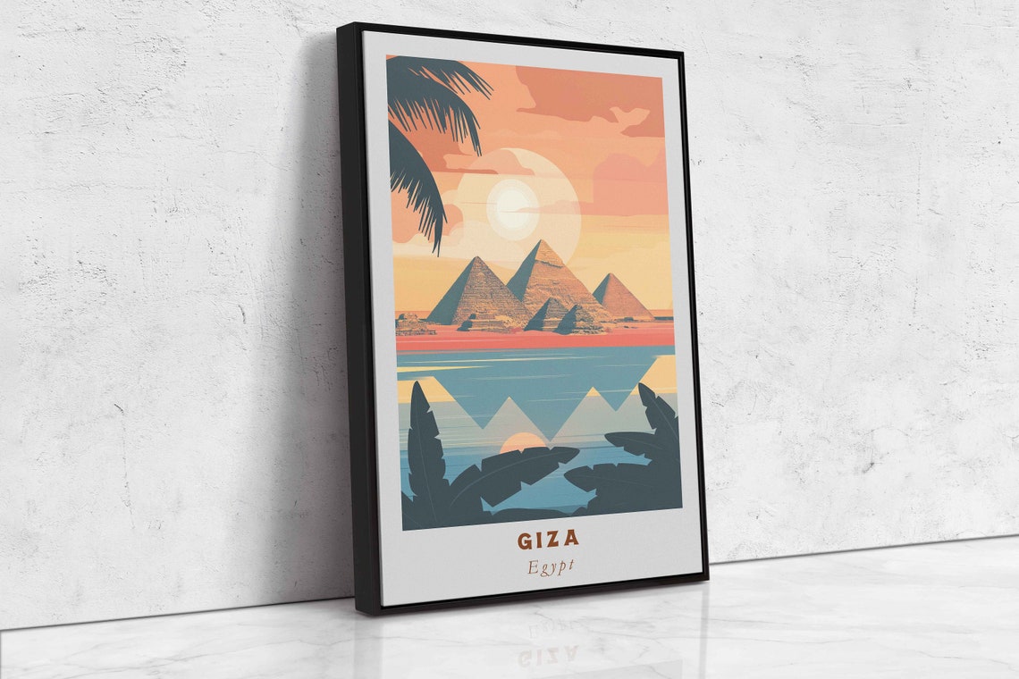 Giza Egypt Pyramids Sunset Palm Silhouette Desert Travel Poster - Image 2