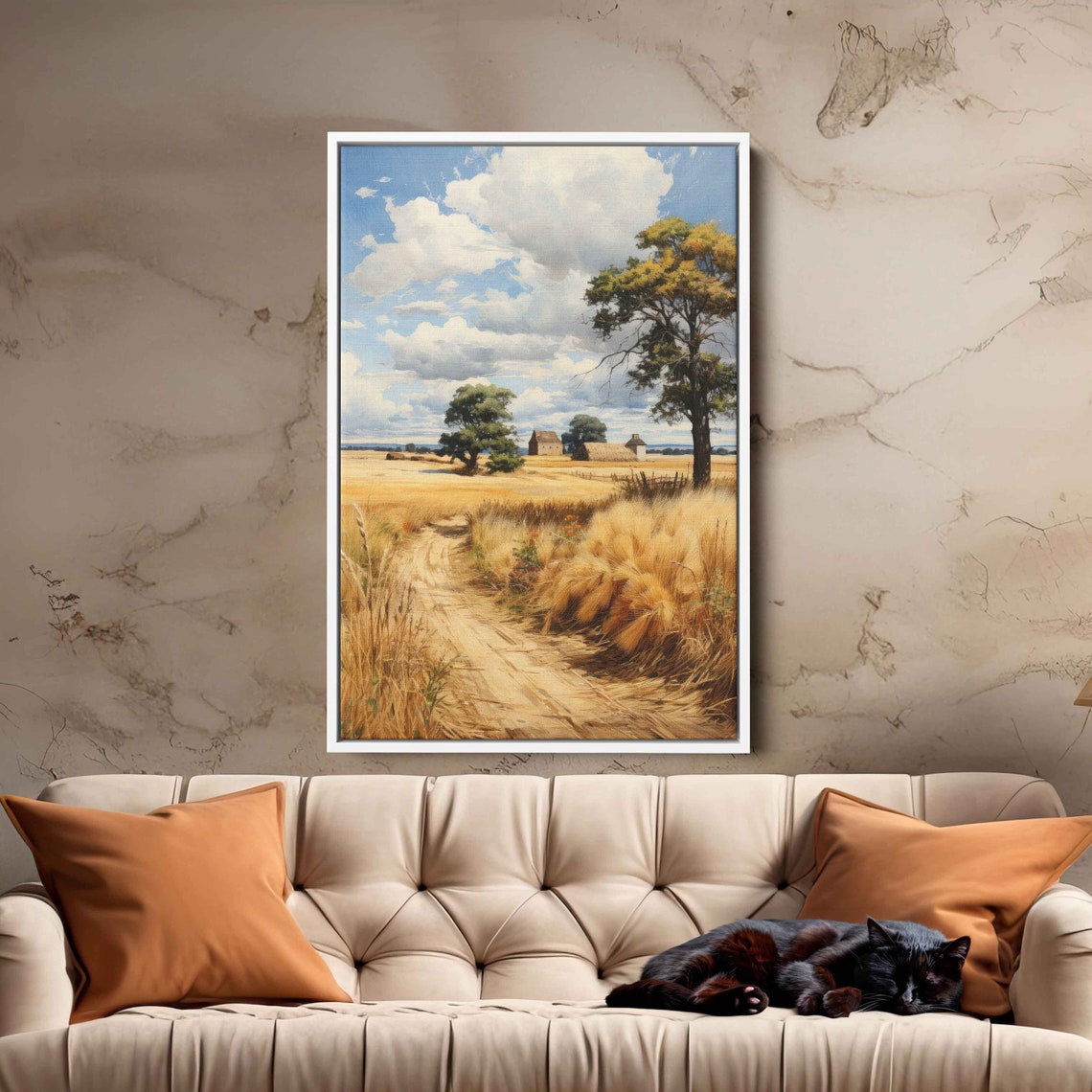 Sunlit Golden Wheat Field Dirt Road Farmhouse Summer Scene Poster - Image 2