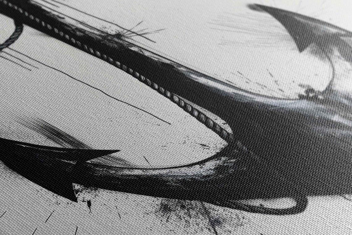 Black Ink Anchor Painting With Paint Drips On White Minimal Art Poster - Image 2