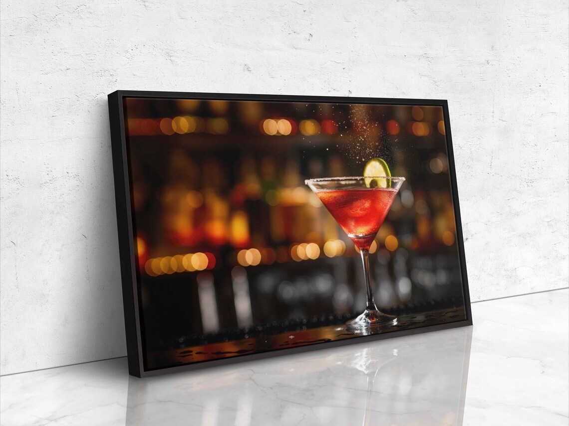 Classic Red Cocktail Martini Glass Lime Garnish Bar Bokeh Photo Wall Poster - Image 4