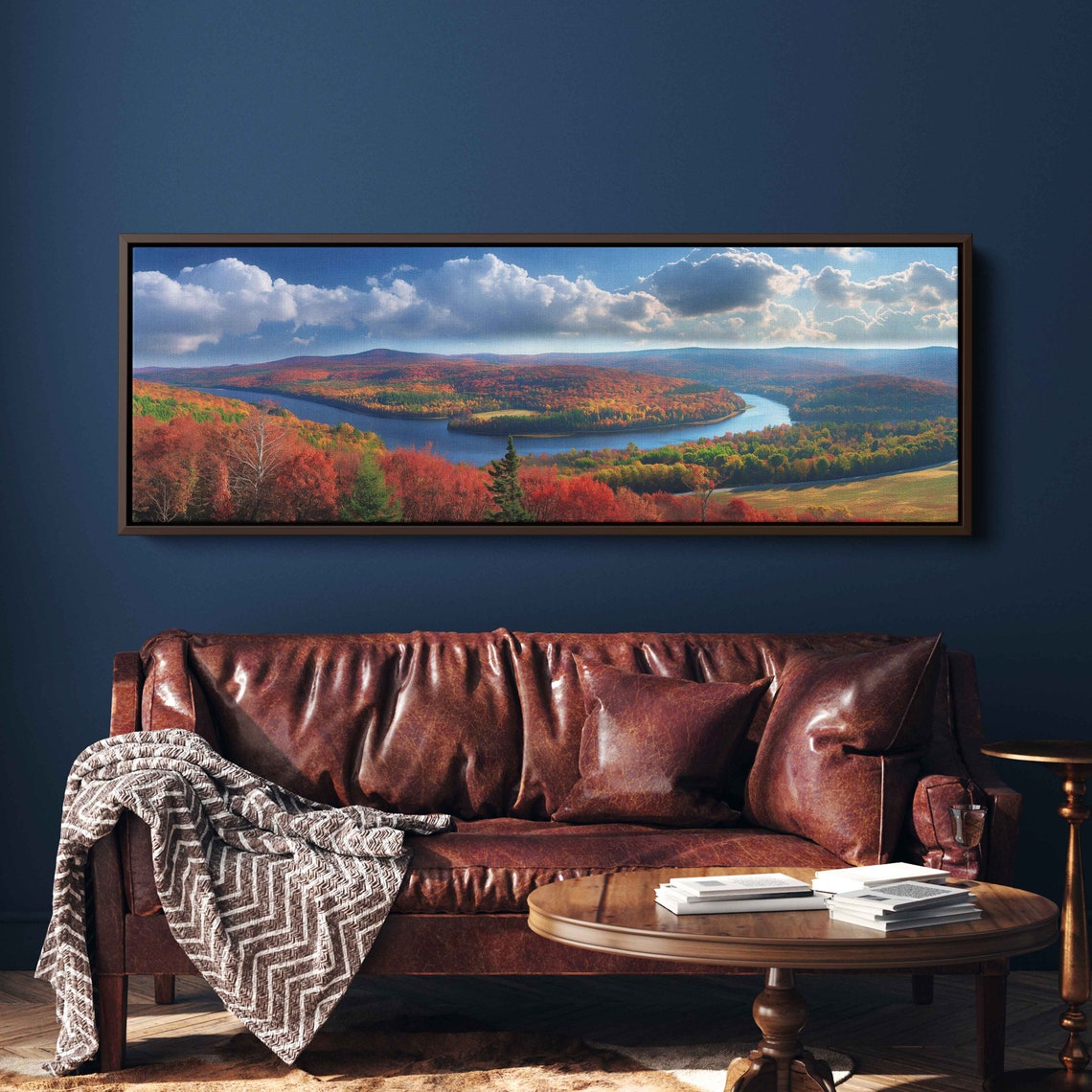 Winding River Through Autumn Hills Fall Foliage Panorama Poster