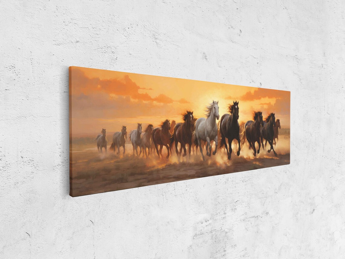 Herd of Wild Horses, Desert Oil-Painting Art Print - Image 4