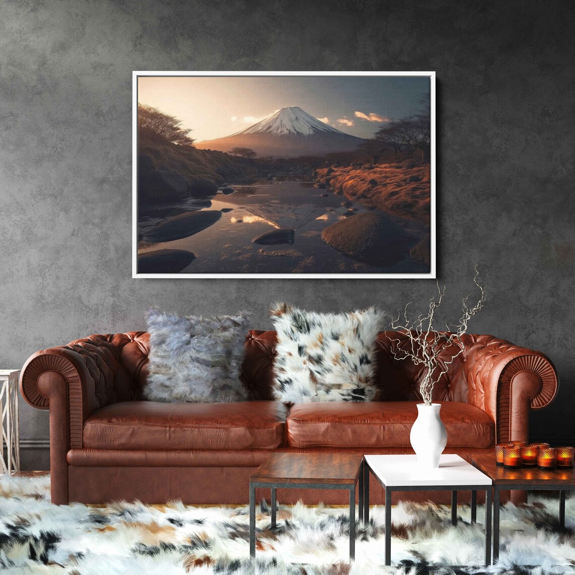 Mount Fuji Sunrise Golden Reflection Rocky River Japan Nature Poster - Image 2