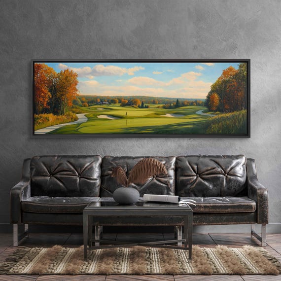 Valhalla Golf Course Oil Wall Art Print Picturesque Fairway Gift For Golfer Golfing Green Ready To Hang