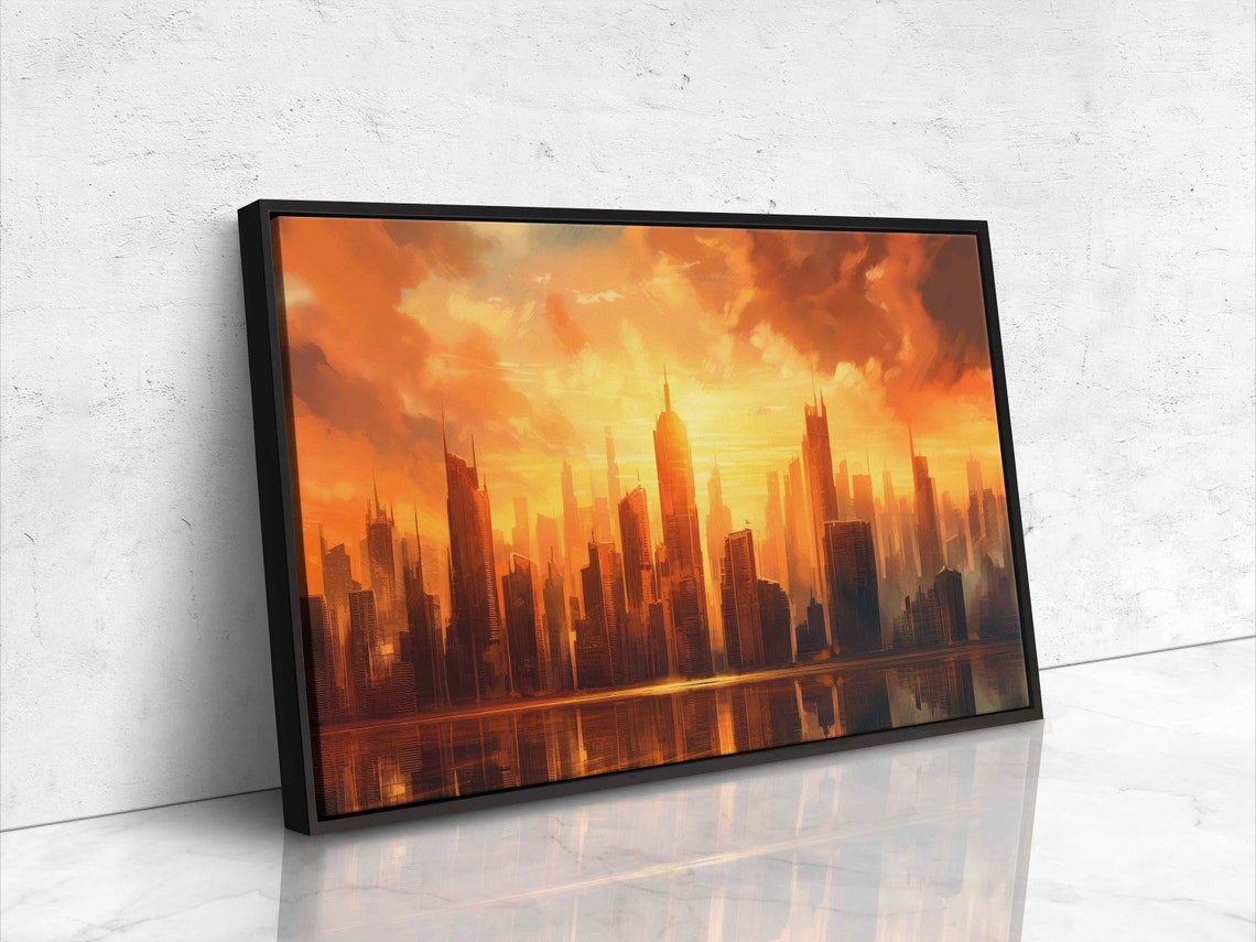 Sunset Cityscape City Skyline Art Wall Art Framed Print Ready To Hang - Image 4