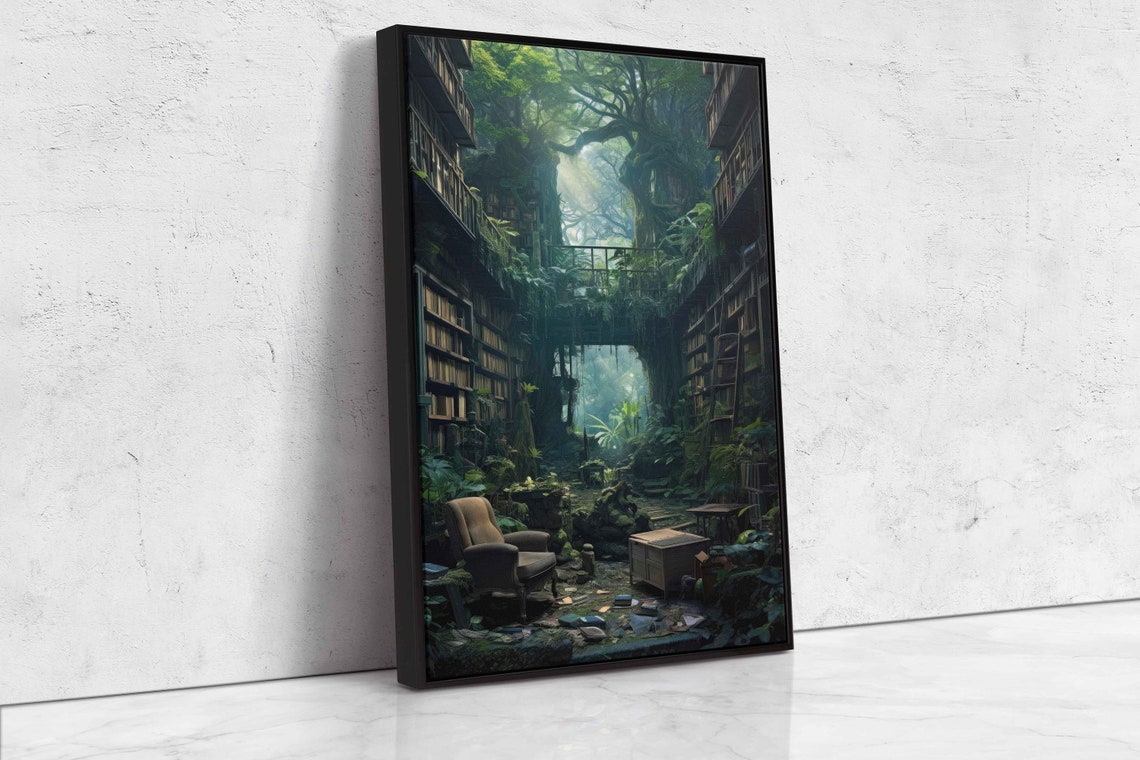 Magical Treehouse Library Overgrown Jungle Fantasy Book Art Poster - Image 4