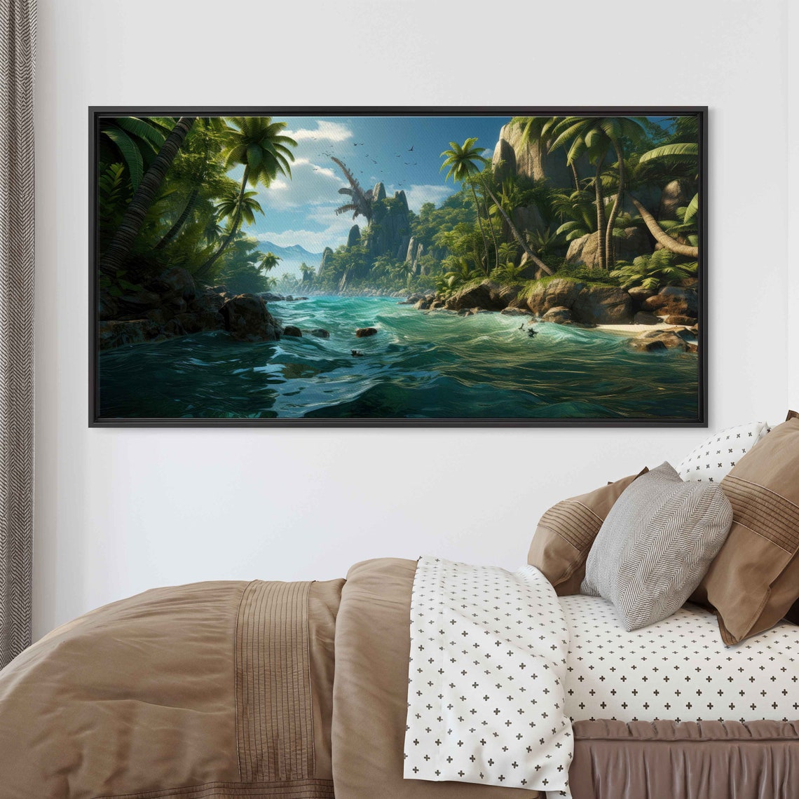 Tropical Paradise Painting Palm Rivers Blue River Framed Print Ready To Hang - Image 3