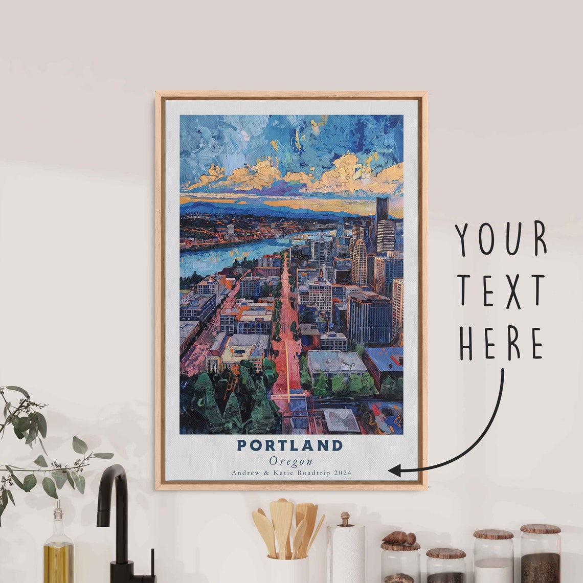 Portland Oregon Sunset River City Skyline Golden Clouds Travel Poster - Image 3