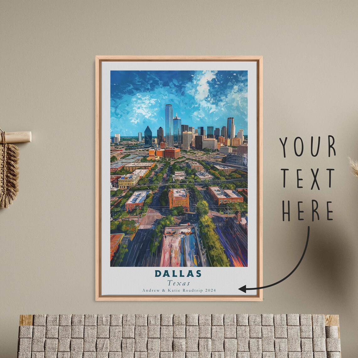 Dallas Texas Downtown Skyline Bright Blue Sky Cityscape Travel Poster - Image 3