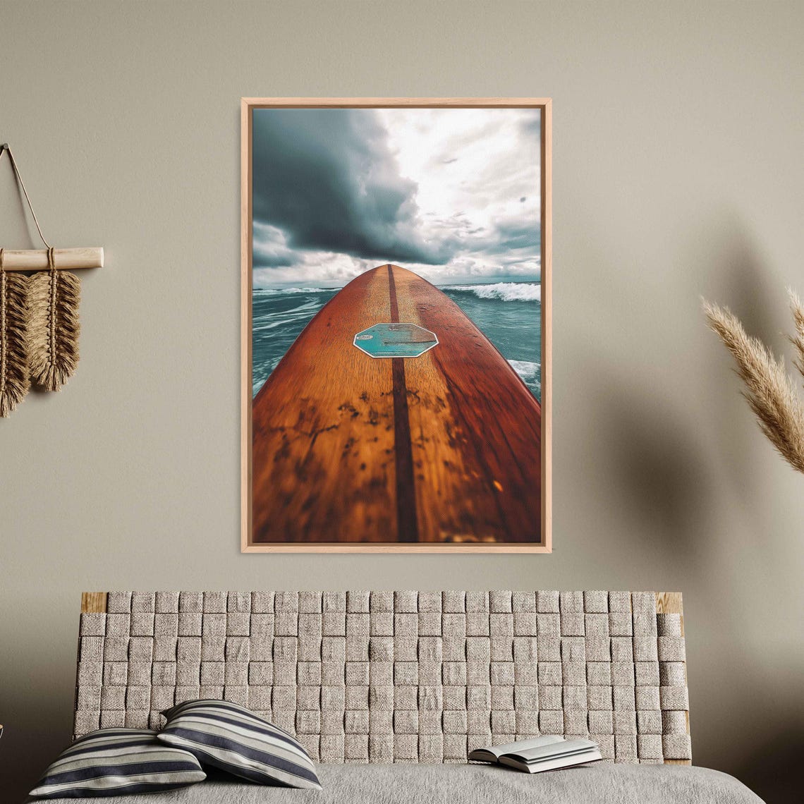 Classic Wooden Surfboard Wall Art Print Mahogany Grain Retro Stickers Beach Life Essence - Image 3