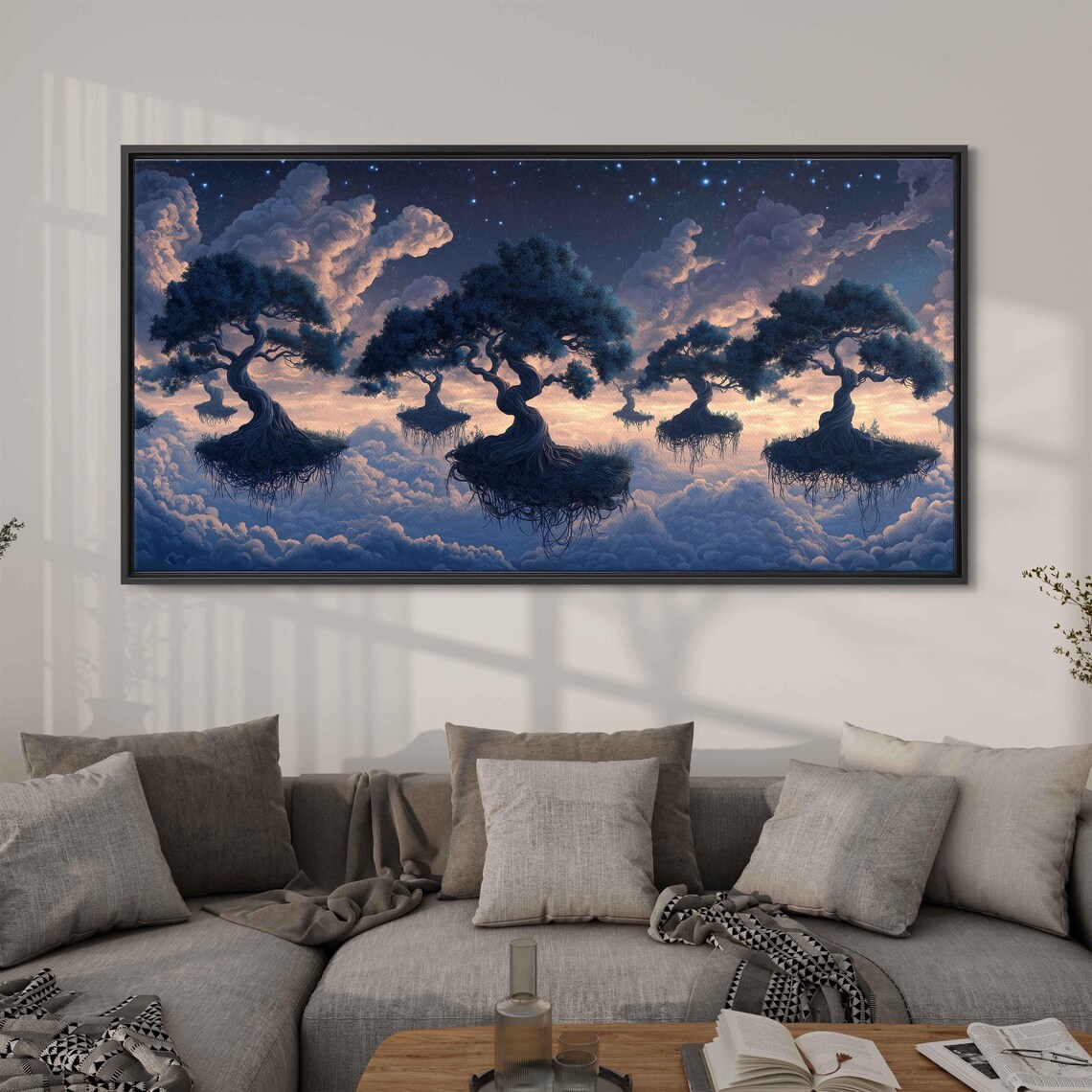 Surreal Floating Bonsai Trees, Mystical Sunset Art Print