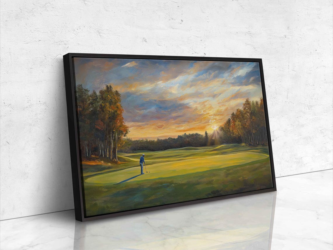Serene Morning Golf Course Wall Art Print Warm Sunrise Oil Painting - Image 4