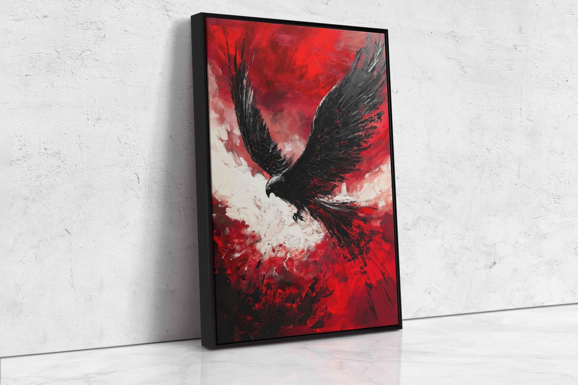 Majestic Angel In Mid Flight Wall Art Print Bold Acrylic Painting Stormy Sky Background - Image 4
