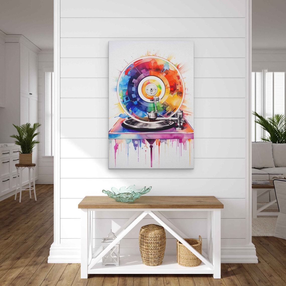 Colorful Record Player Rainbow Vinyl Watercolor Music Wall Art - Image 3