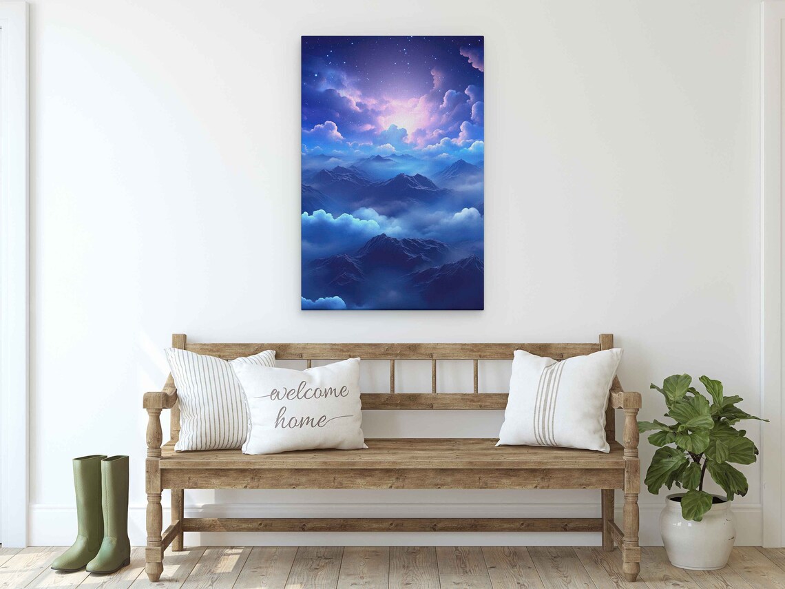 Mountain At Night Framed Print Ready To Hang - Image 2