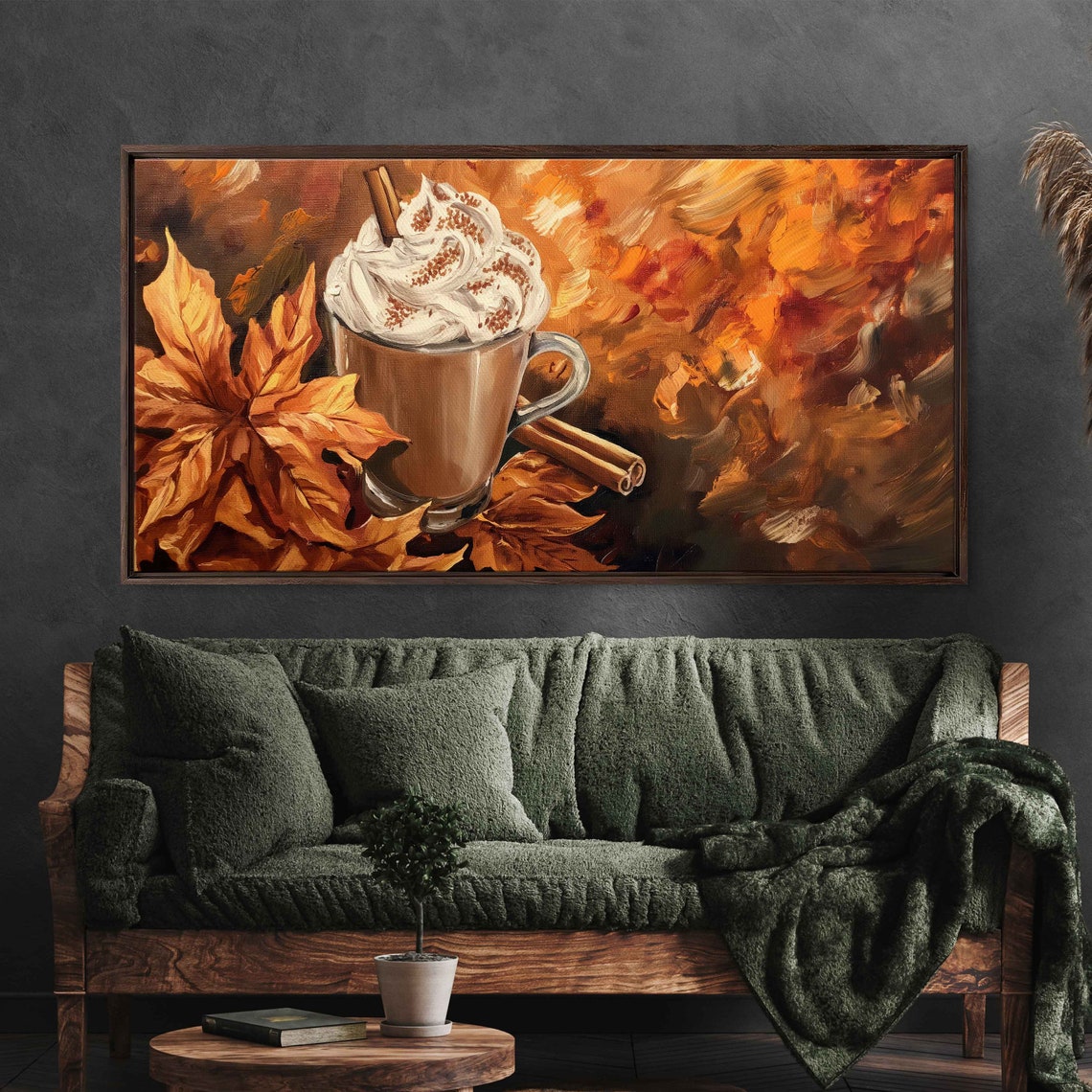 Pumpkin Spice Latte With Whipped Cream And Fall Leaves Art Poster - Image 3