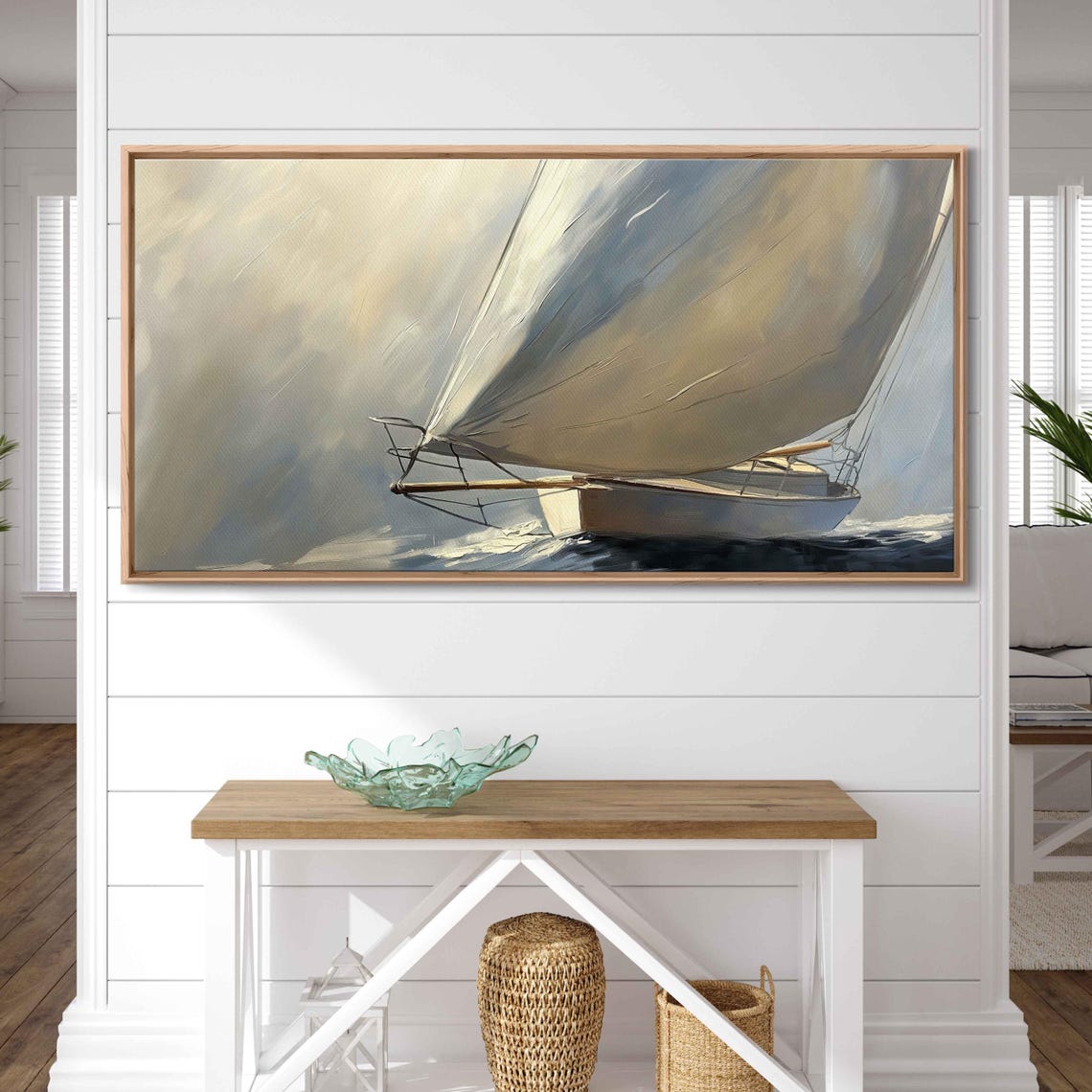 Sailboat Heeling With Billowing Sails Dramatic Oil Painting Poster - Image 3