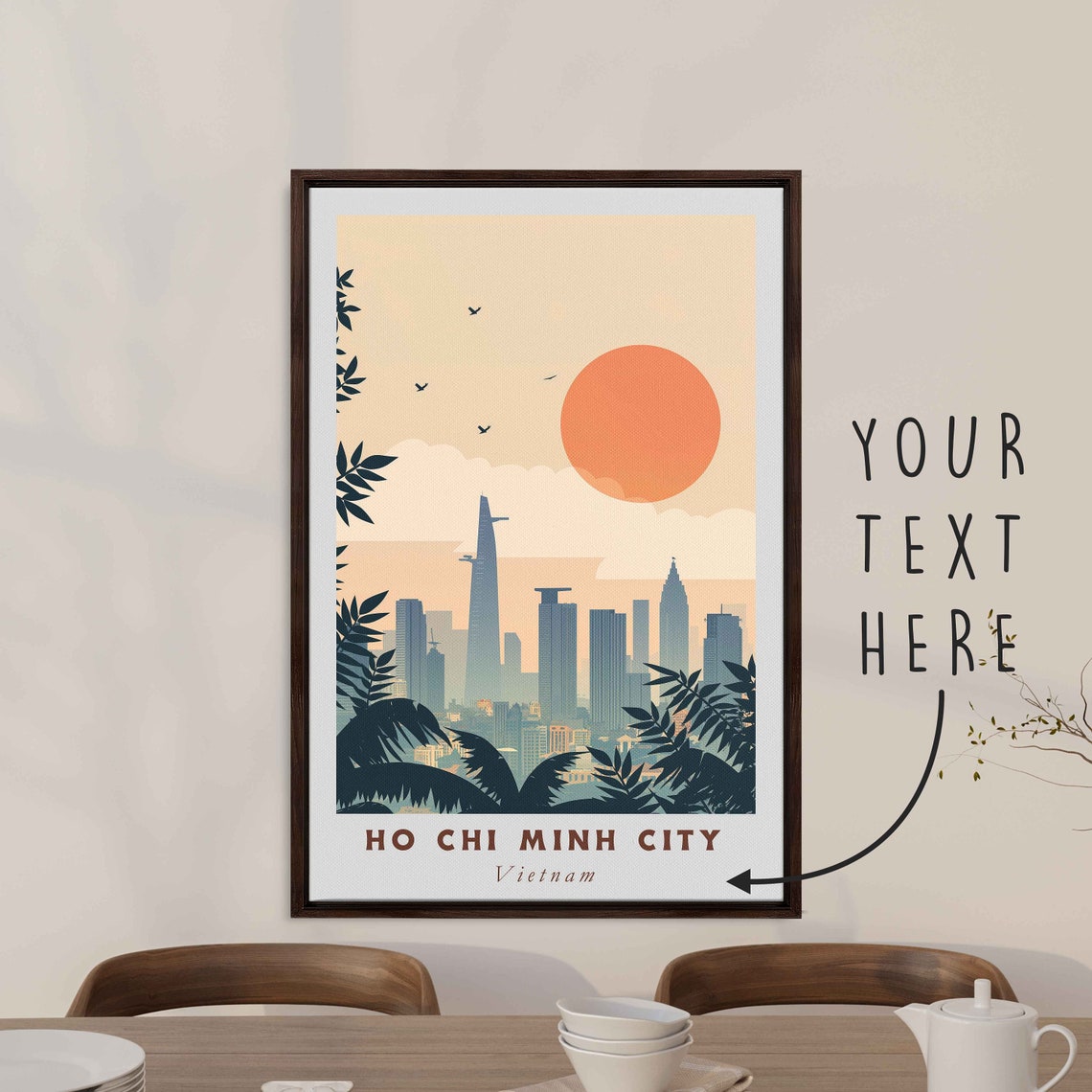 Ho Chi Minh City Vietnam Skyline Palms Sunset Minimalist Travel Poster