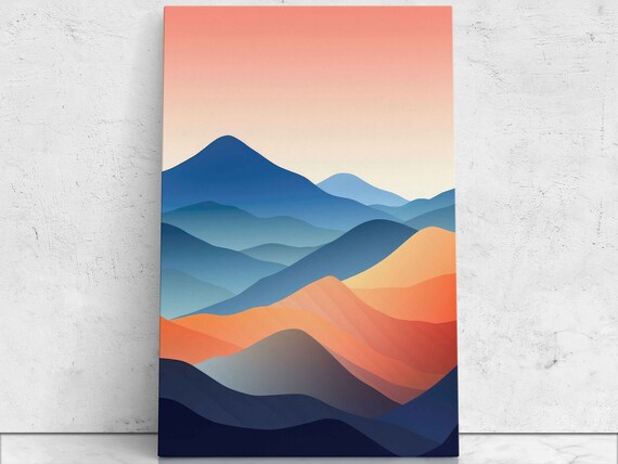 Colorful Minimalist Semi Abstract Mountains Framed Print Office Decor