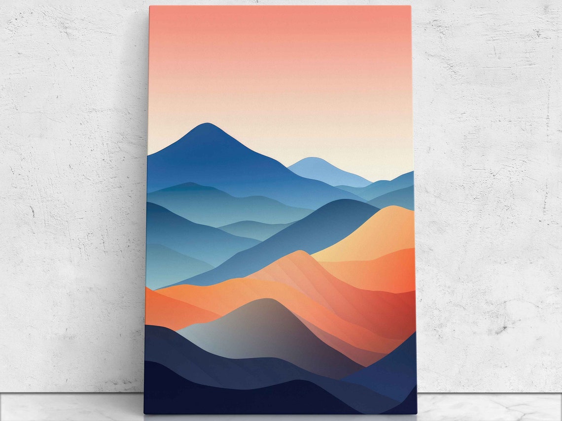 Abstract Mountain Layers Minimalist Gradient Sunset Modern Art Poster
