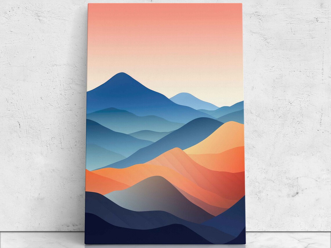 Colorful Minimalist Semi Abstract Mountains Framed Print Office Decor